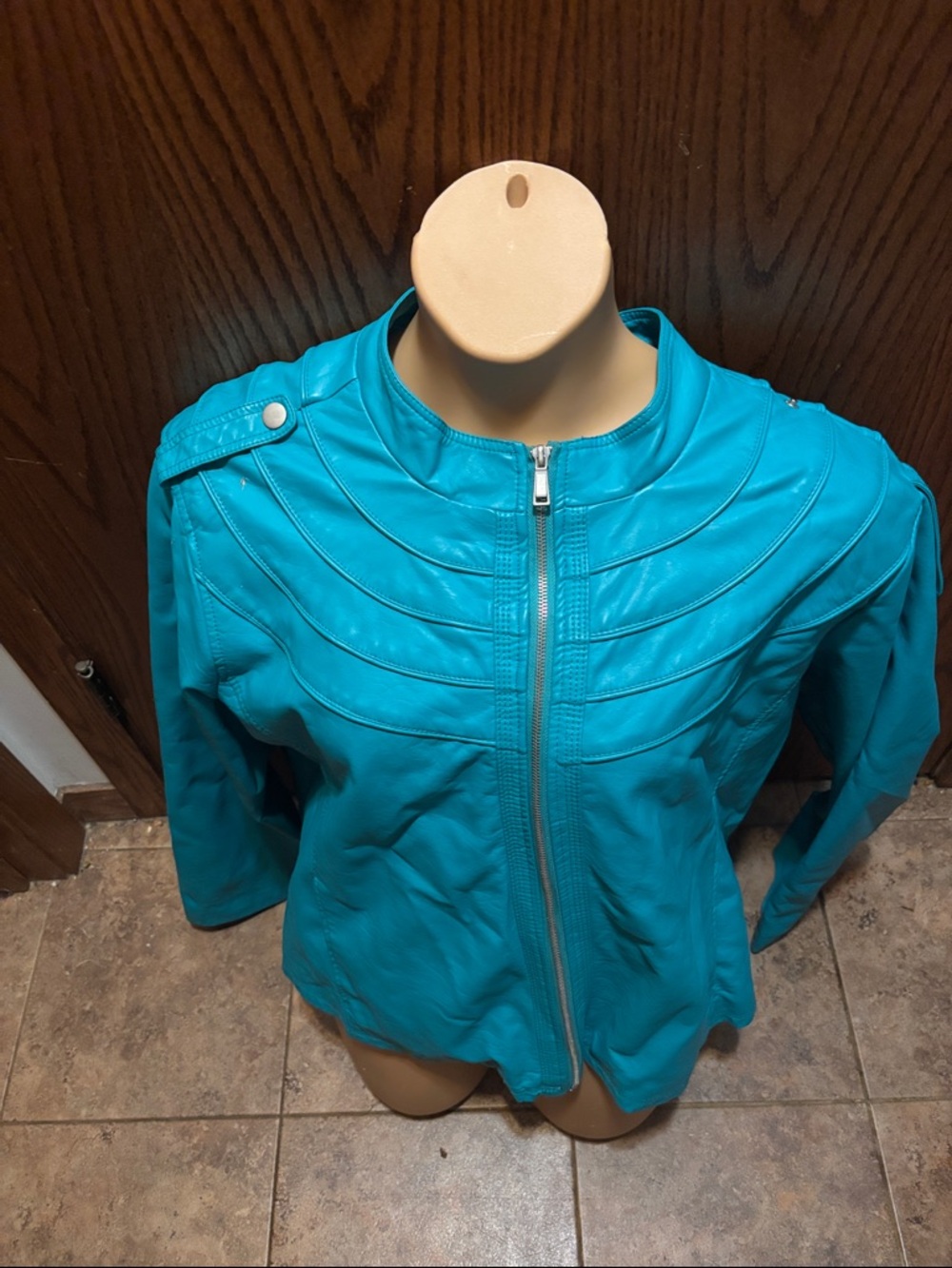 Cato Turquoise Faux Leather Zip-Up Moto Jacket